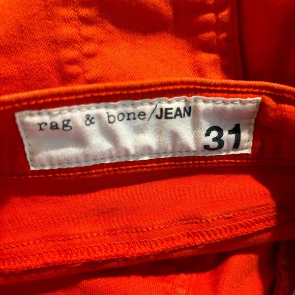 RAG & BONE Sz 31” Mid-Rise Skinny  Capri Jeans in Vibrant Orange Zipper at Hem - Picture 8 of 9